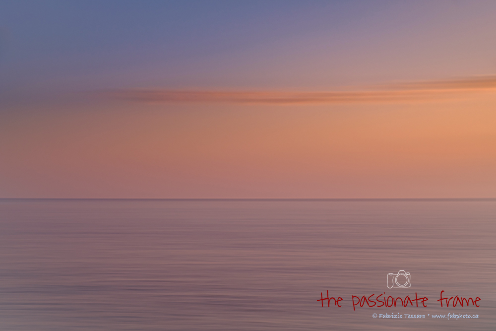 An abstract frame after sunset looking out into the ocean in Manarola, Cinque Terre Italy.