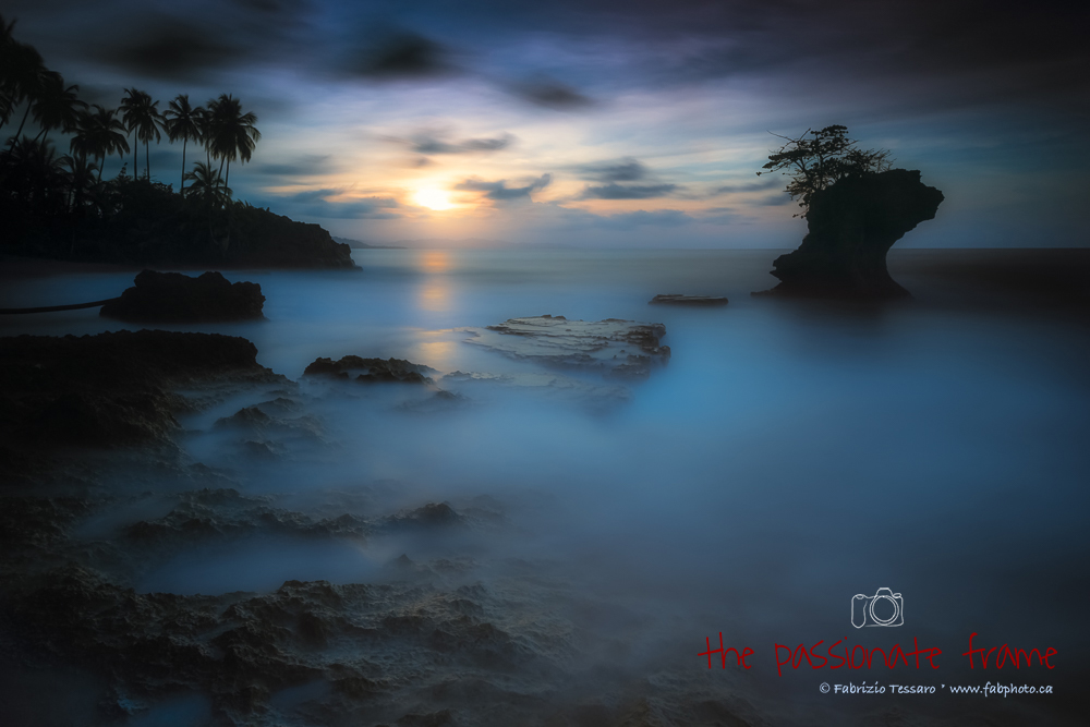 A two minute exposure was used to create this lunar like landscape at sunset on a secluded beach in Gondoca Manzanillo Wildife...